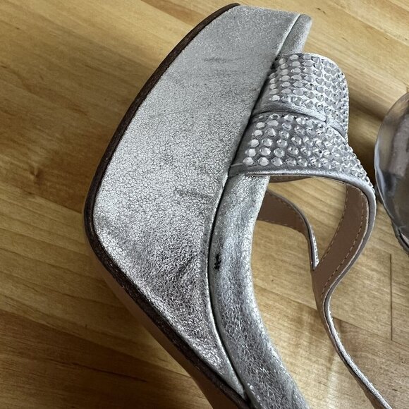 Pelle Moda Pumps Strappy Studded Stilettos Sparkly Silver Karisa Heels Size 9 - Picture 8 of 16